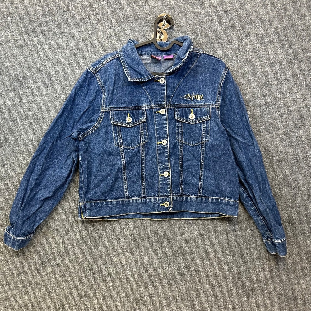 Vintage Harry Potter Trucker Jackets Women's Blue Denim Pockets Y2K - Large